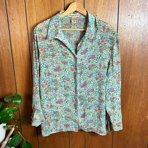 Vintage Notations Womens XL Floral Print Button Down Shirt Long Sleeve